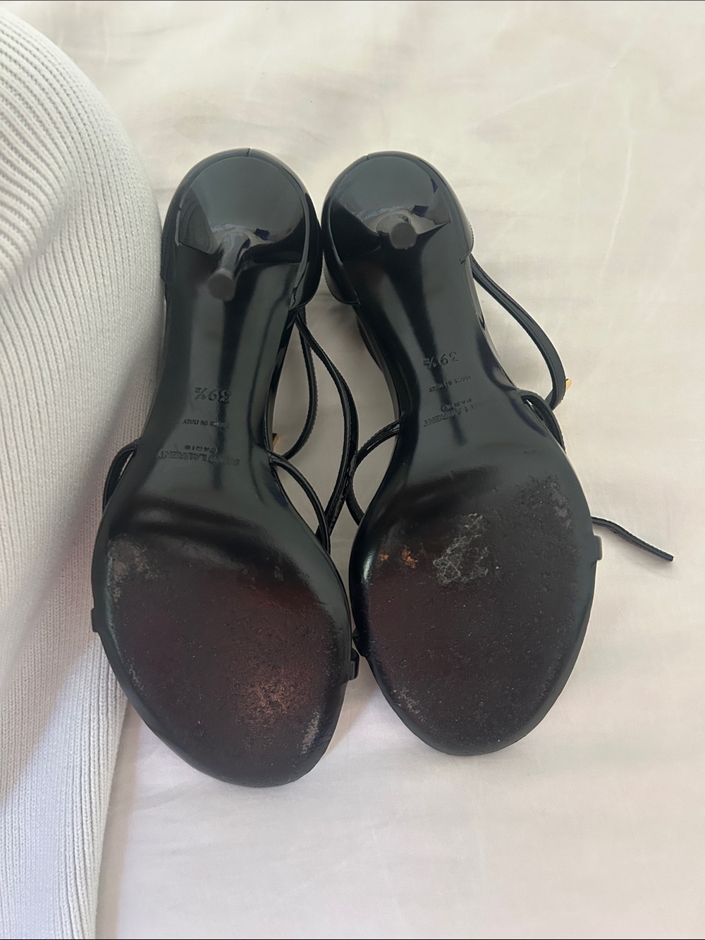 Saint Laurent Glossy Black Heels with Gold Detail - Picture 5 of 5